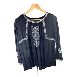 LUCKY BRAND Women’s Embroidered Boho Tunic Top Black Size Small